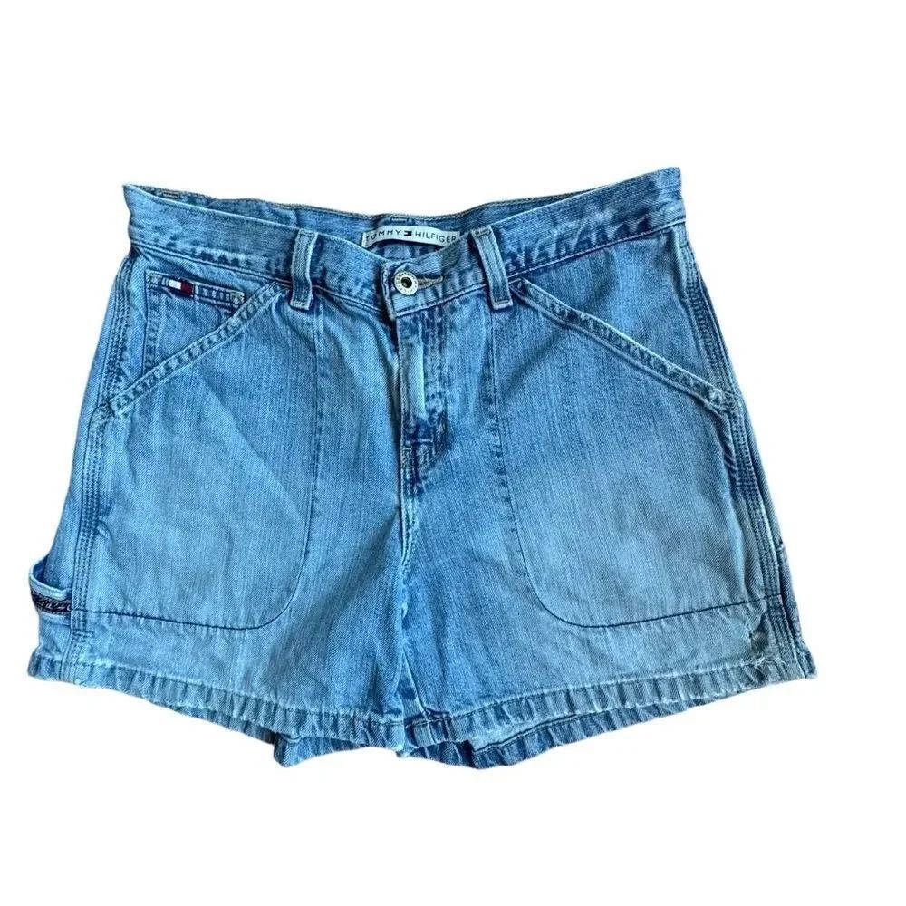 Tommy Hilfiger Womens Denim Jeans Distressed High Waist Boho Jorts